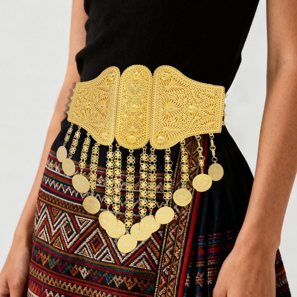 Body Jewelry Indian - Indian Arab Gold Plated Wide Waist