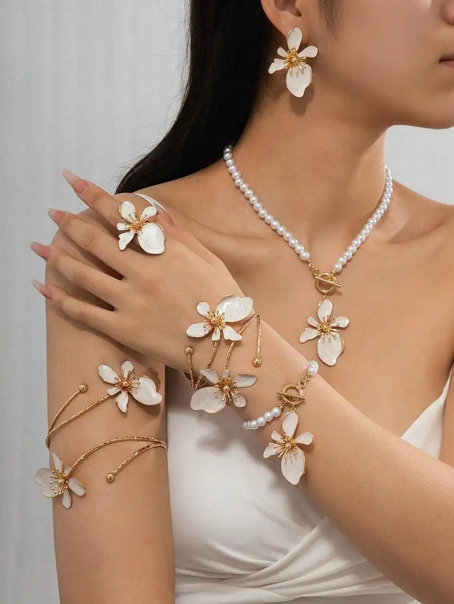 Body Jewelry Rings - Floral Pearl Necklace Earring Ring Arm