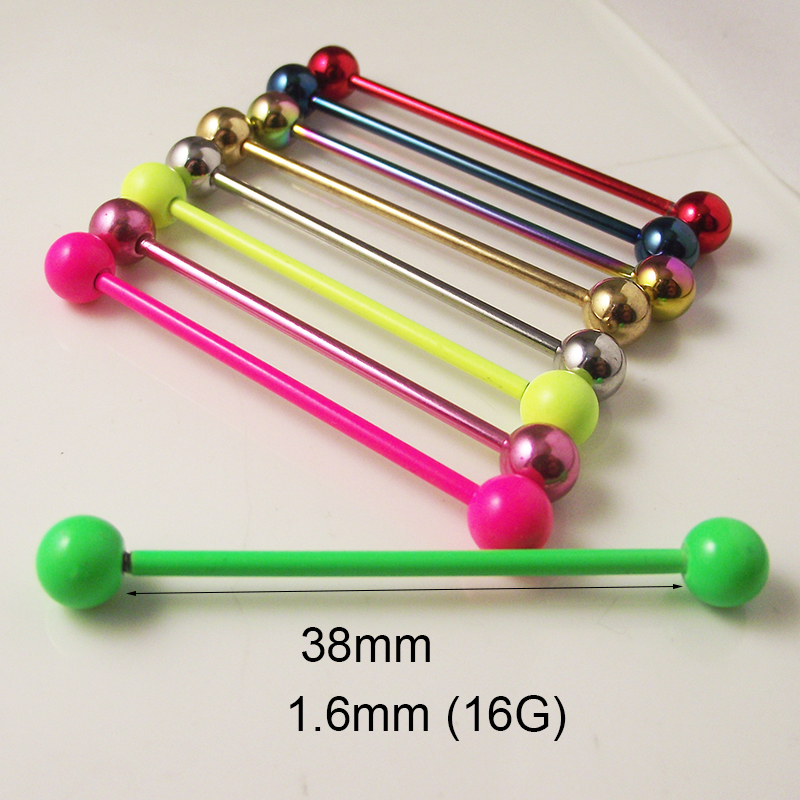 Industrial Barbell Long - 2 Pieces 14G 1.6mm Tongue Ring