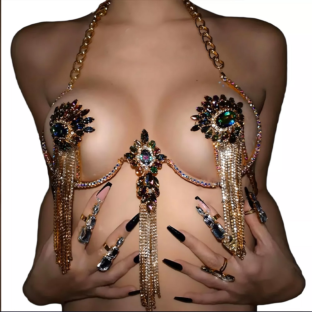 Body Jewelry Rings - Sexy Tassel Color Crystal Chest Chain