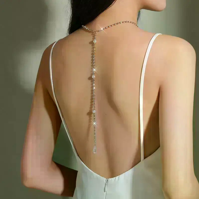 Sparkly Pearl Back Chain Neckl - đánh giá và giá Body Jewelry For Backless Dress