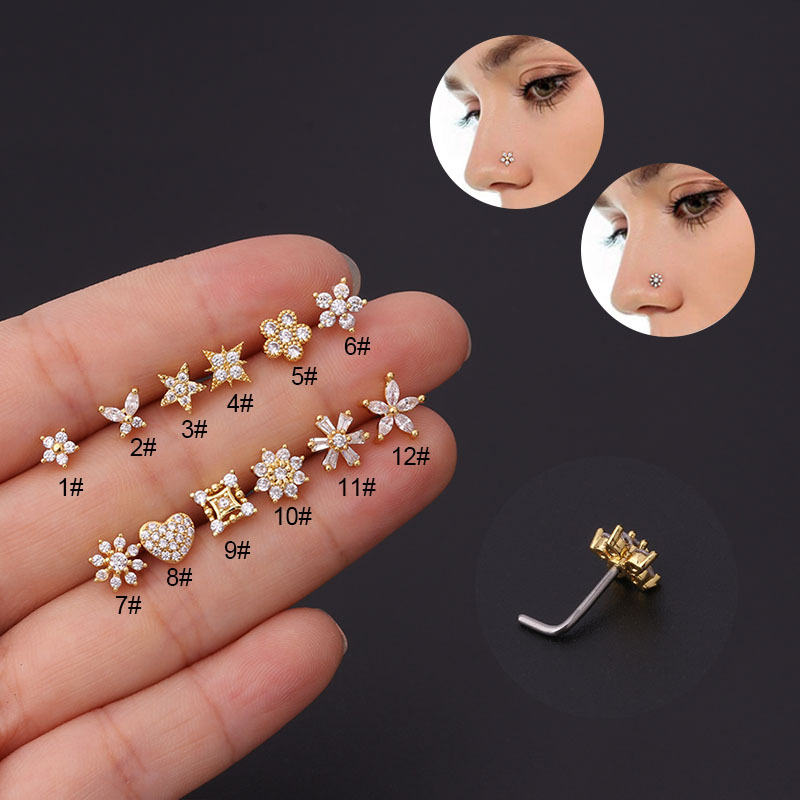 1Pc L Shaped Nose Studs Stainl - đánh giá và giá Body Jewelry Indian