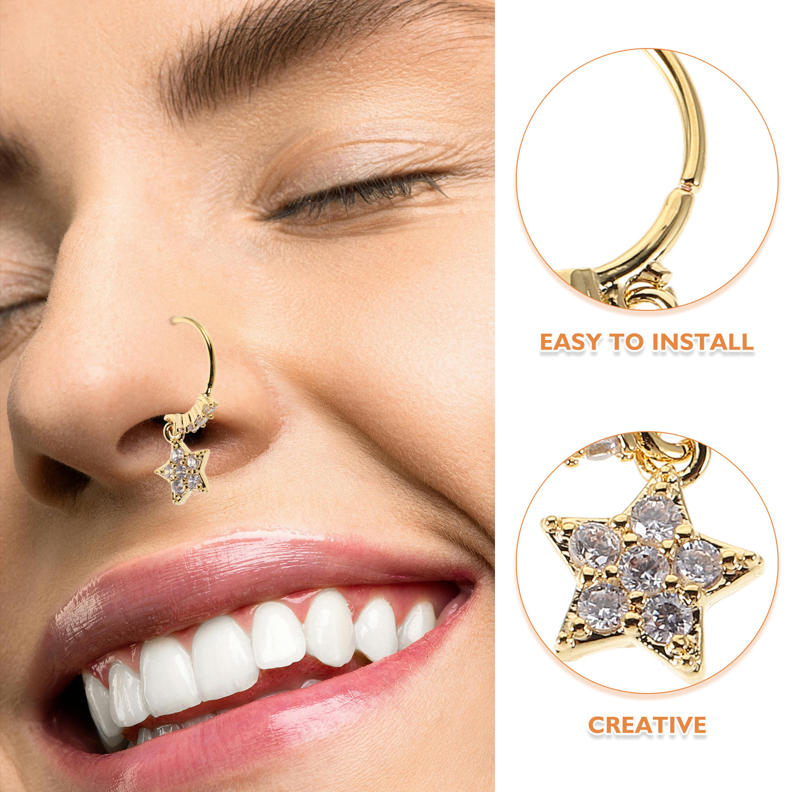 2Pcs Nose Rings Star Moon Meta - đánh giá và giá Body Jewelry Ideas