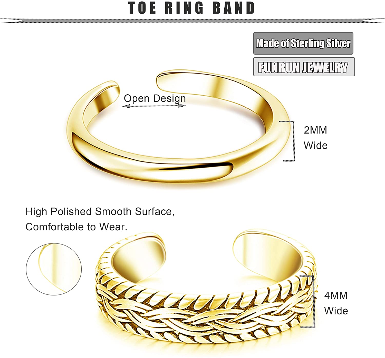 2 PCS Stainless Steel Toe Ring - đánh giá và giá Body Jewelry Rings