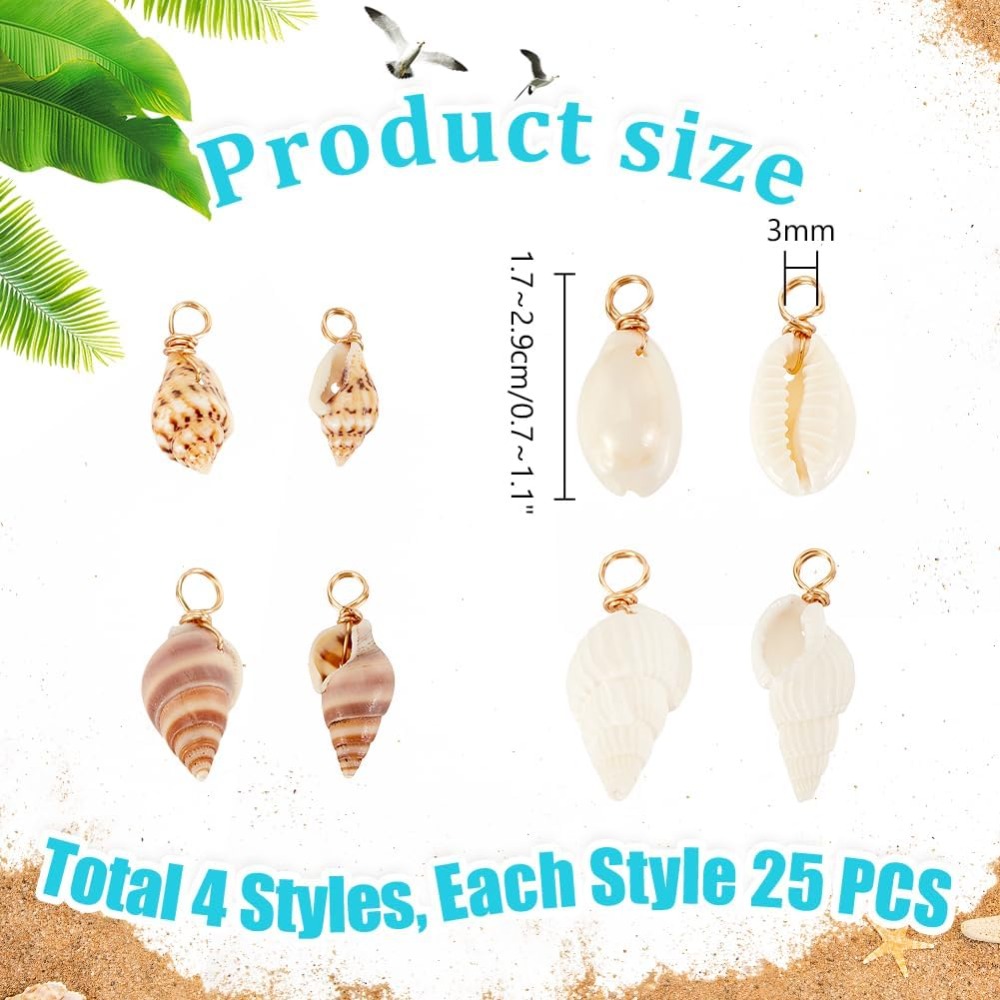 100pcs 4 Styles Natural Shell  - đánh giá và giá Body Jewelry Beach