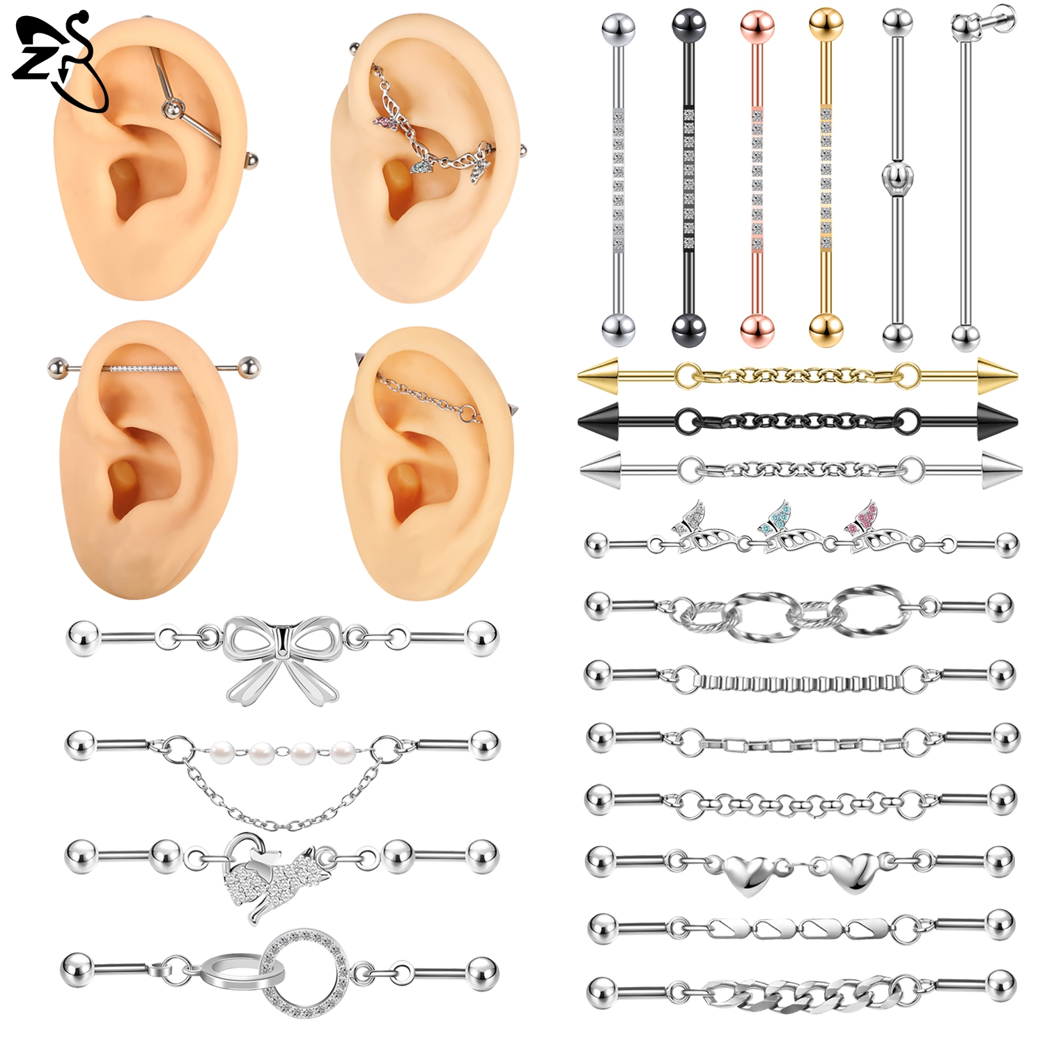 ZS 1 Piece 14/16G Stainless St - đánh giá và giá Industrial Barbell Long